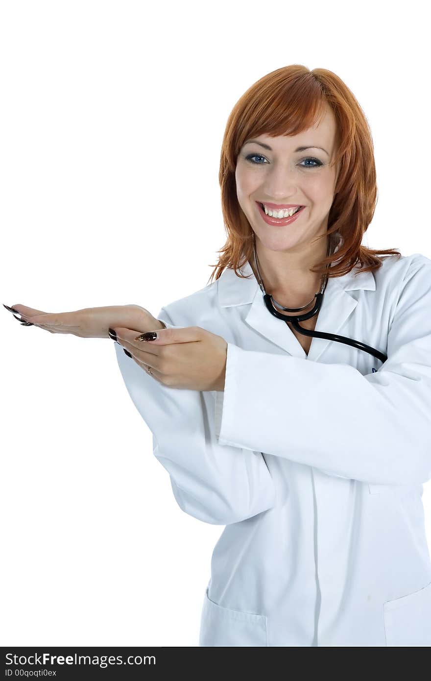 Young doctor with stethoscope on isolated background