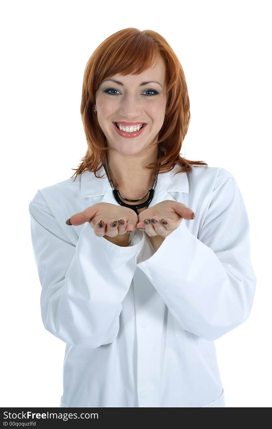 Young doctor with stethoscope on isolated background