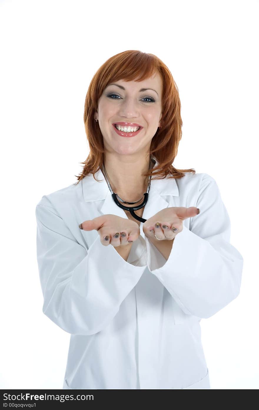 Young doctor with stethoscope on isolated background