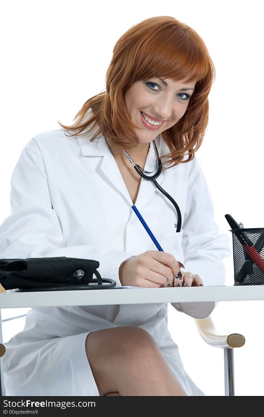 Young doctor with stethoscope on isolated background