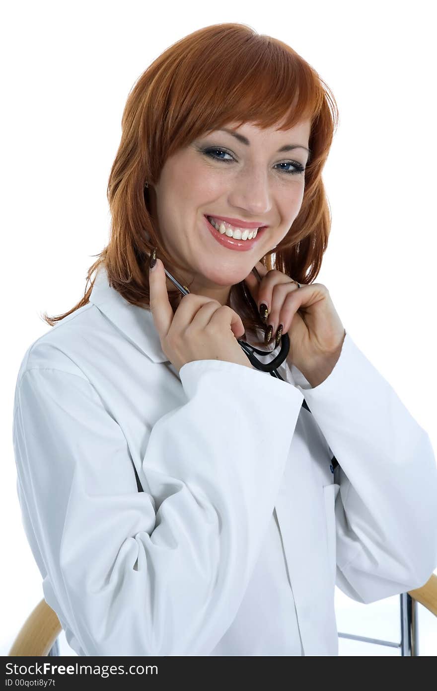 Young doctor with stethoscope on isolated background