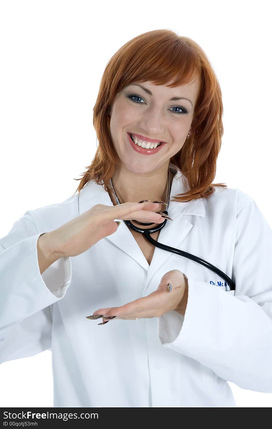 Young doctor with stethoscope on isolated background