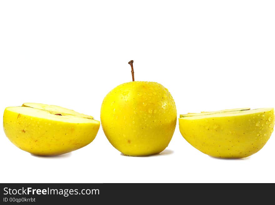 Cut freshness yellow apple.  isolated object