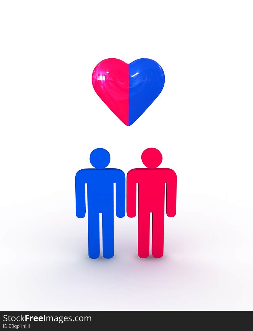 Couple with heart symbol - 3d illustration