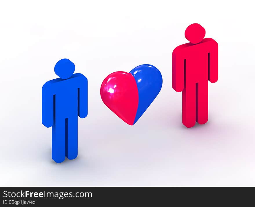 Couple with heart symbol - 3d illustration