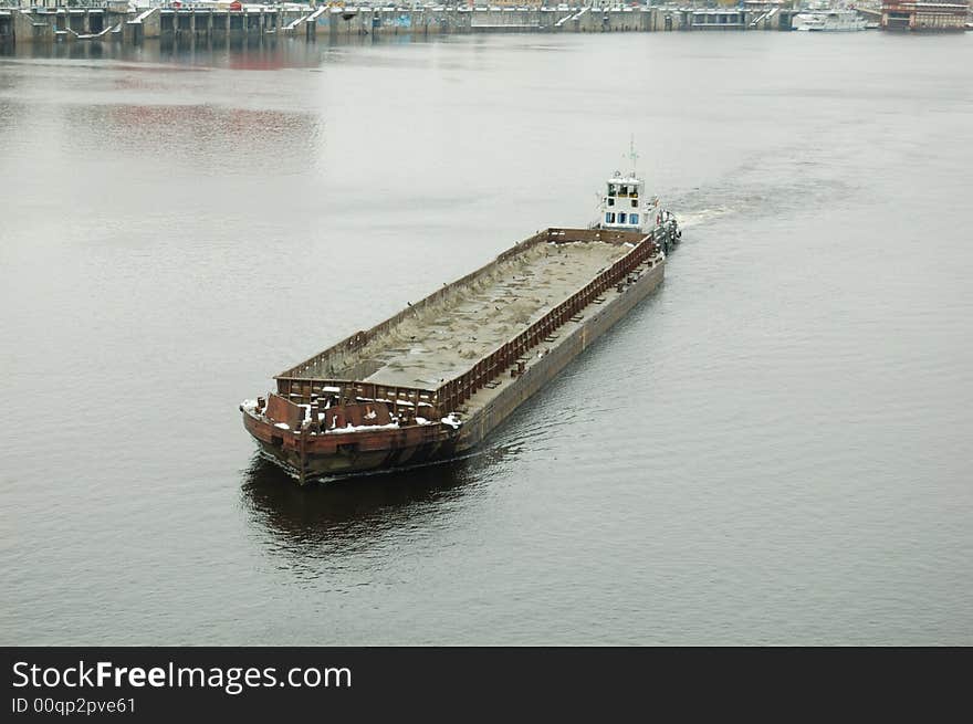 The barge on the Dnipro-river