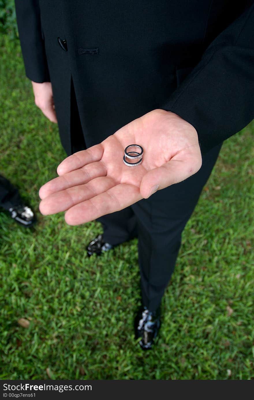 Groom Holding Wedding Rings