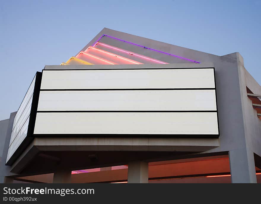 Blank billboard of movie theater with room for text-side view. Blank billboard of movie theater with room for text-side view