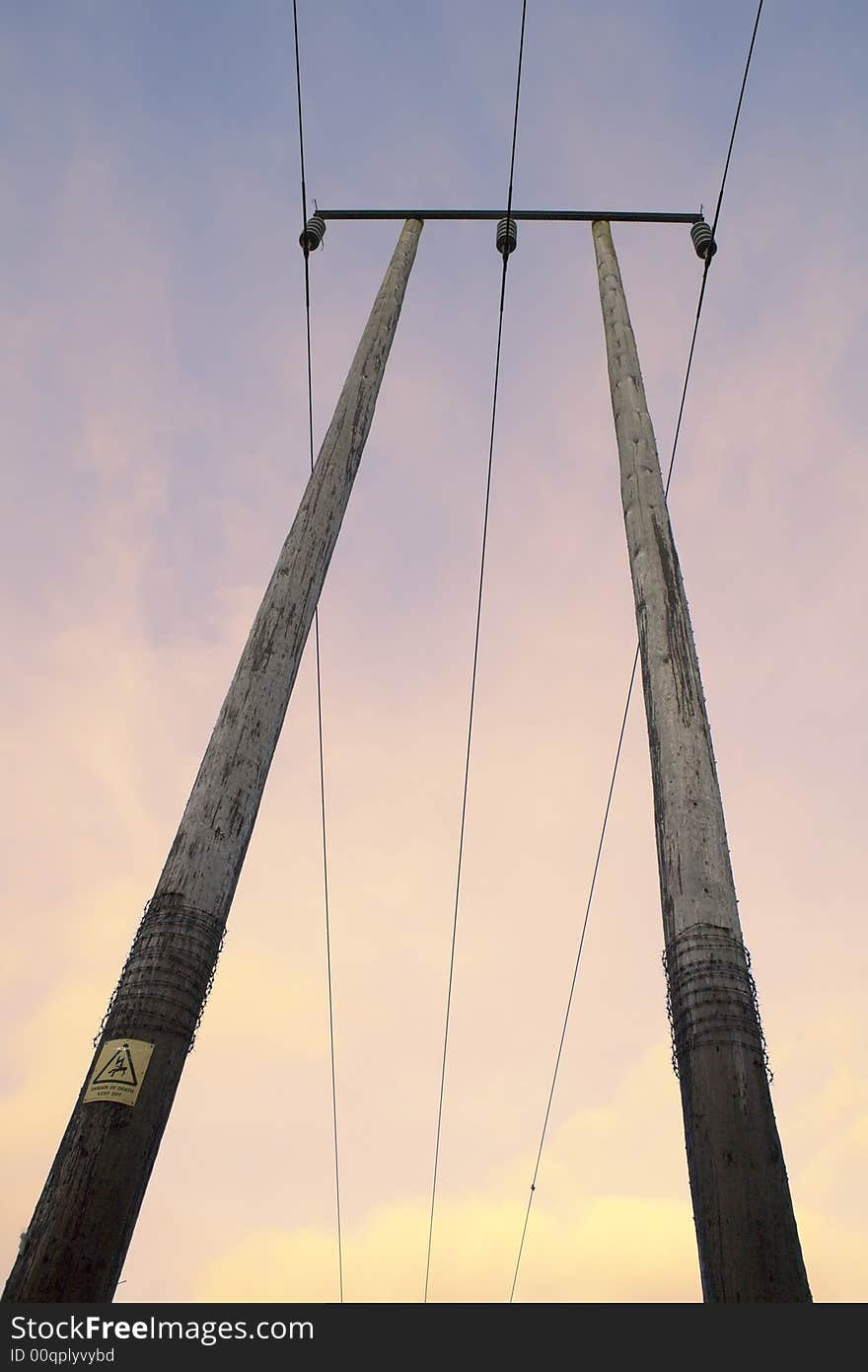 Telephone cables and wires in the countryside.