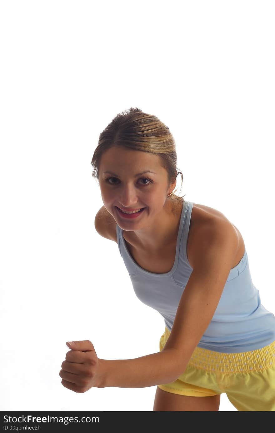 Running fitness girl on a isolated