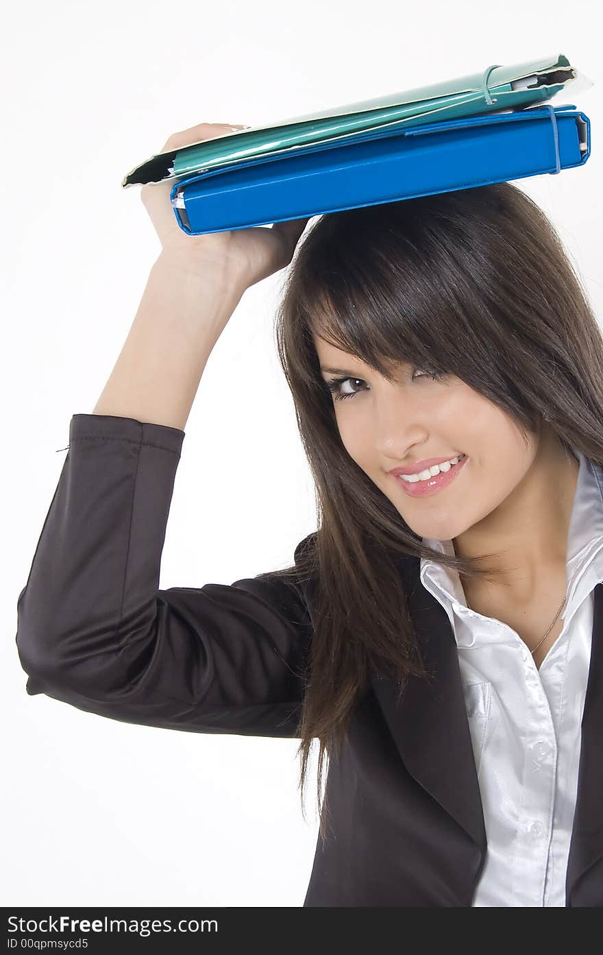 White pretty business woman posing in studio