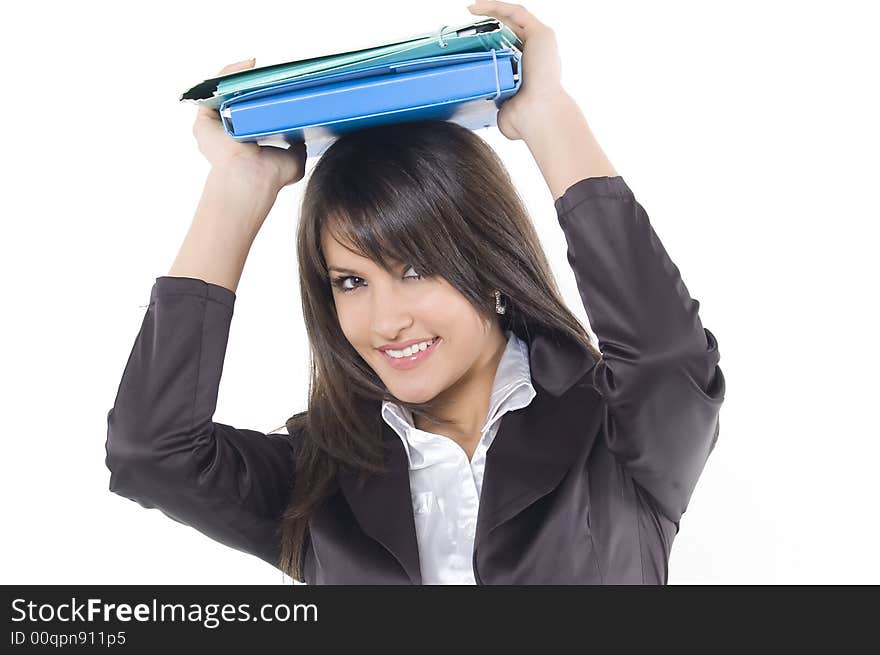 White pretty business woman posing in studio