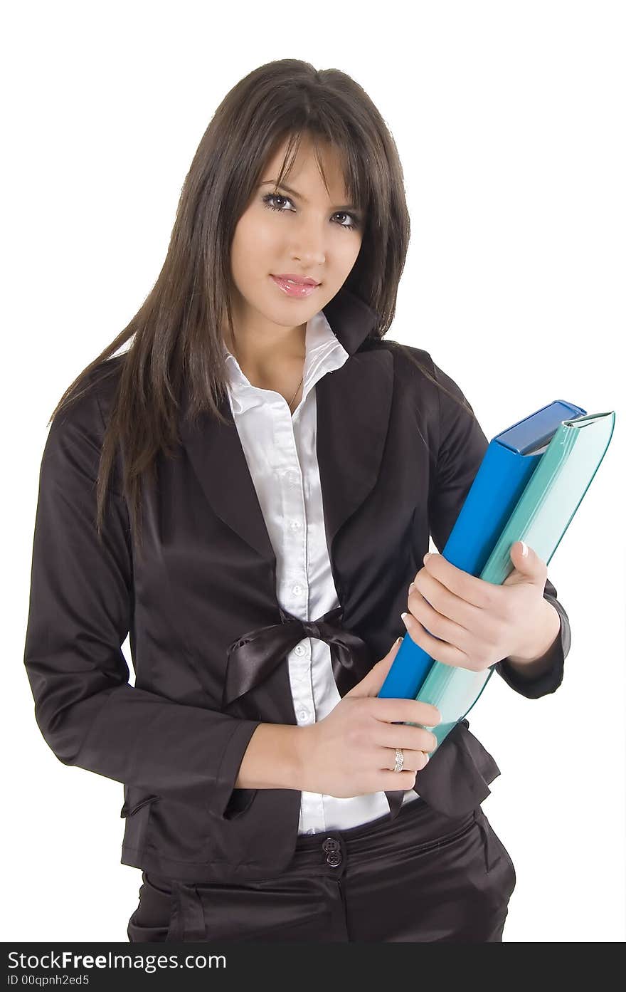 White pretty business woman posing in studio