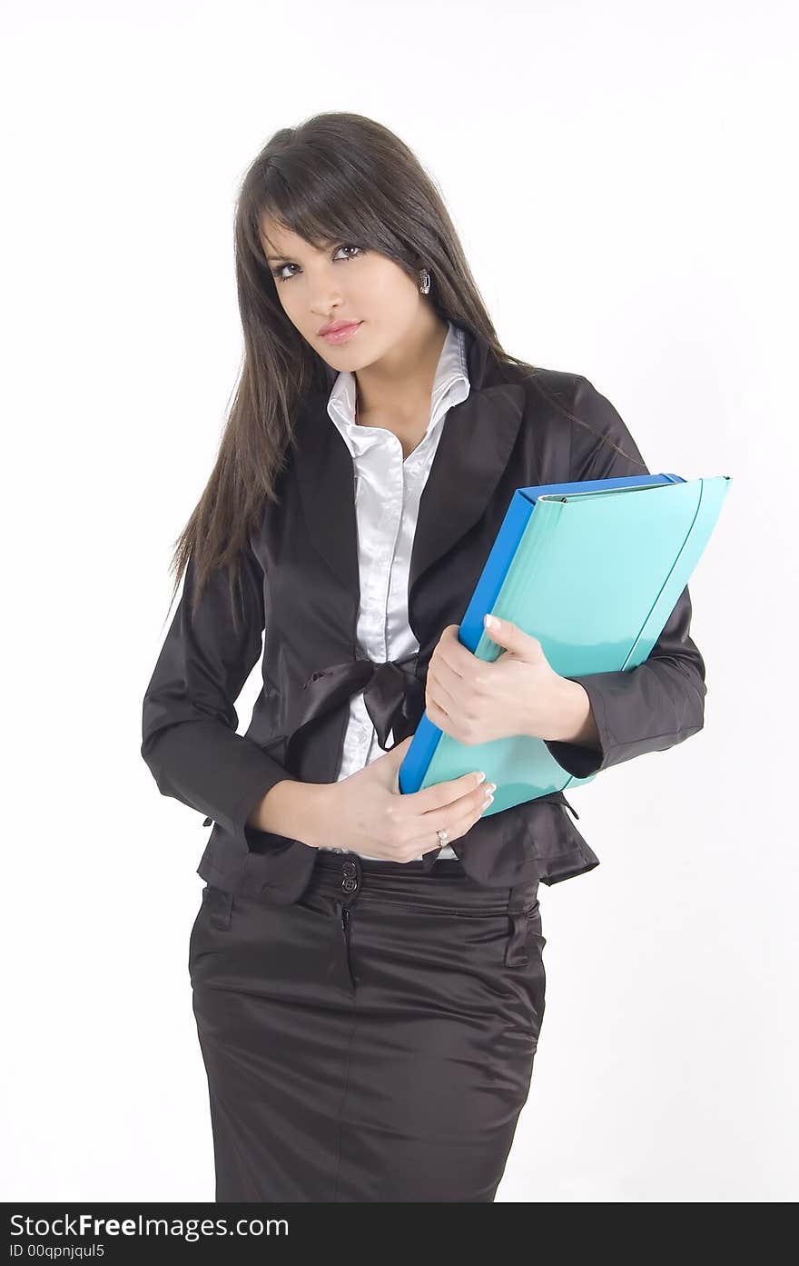 White pretty business woman posing in studio