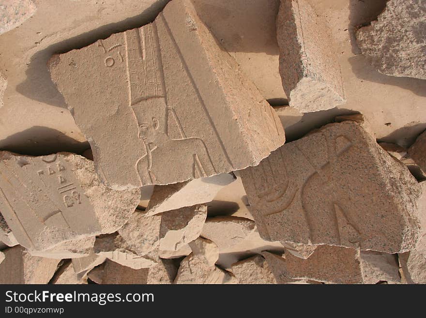 Ancient Egyptian Figures on the ruins of Karnak, Luxor