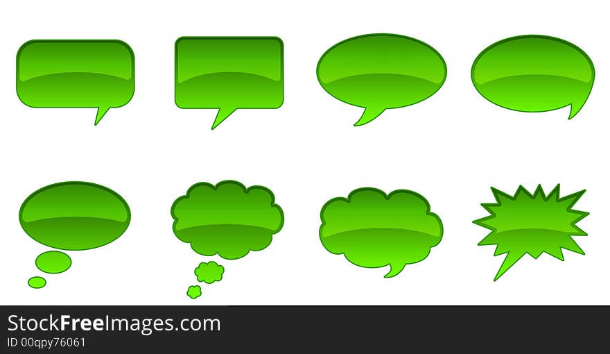 Set Glossy Colourful Speech Bubble Icons, Comic Symbols. Set Glossy Colourful Speech Bubble Icons, Comic Symbols