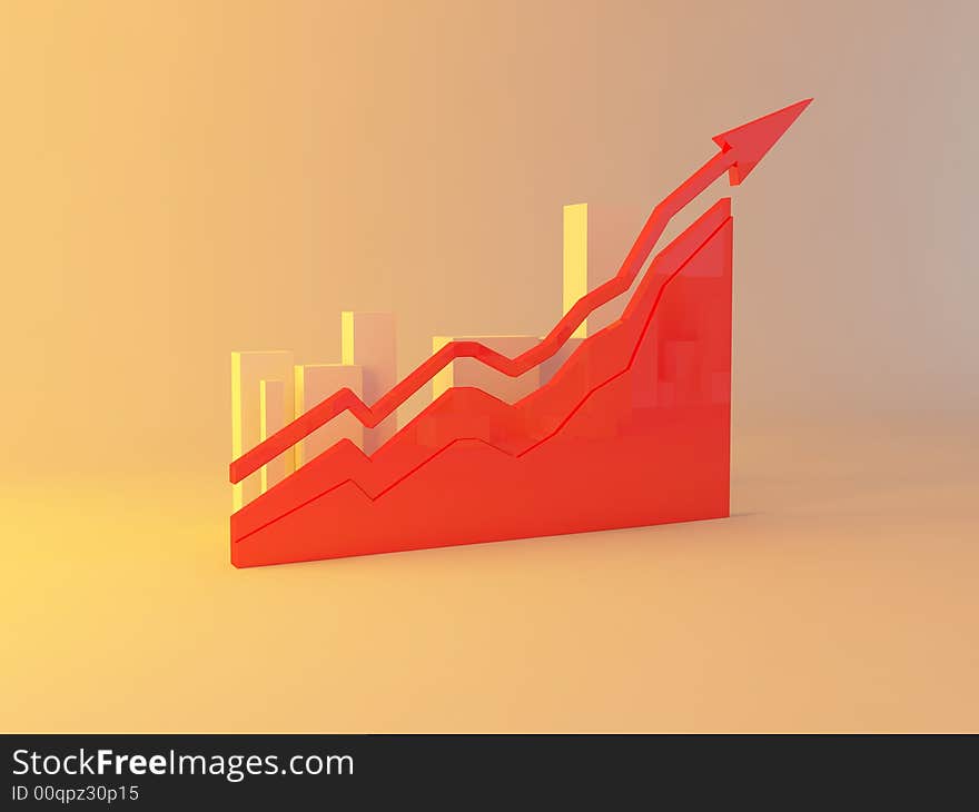 Simply bright 3D diagram of financial growth. Simply bright 3D diagram of financial growth