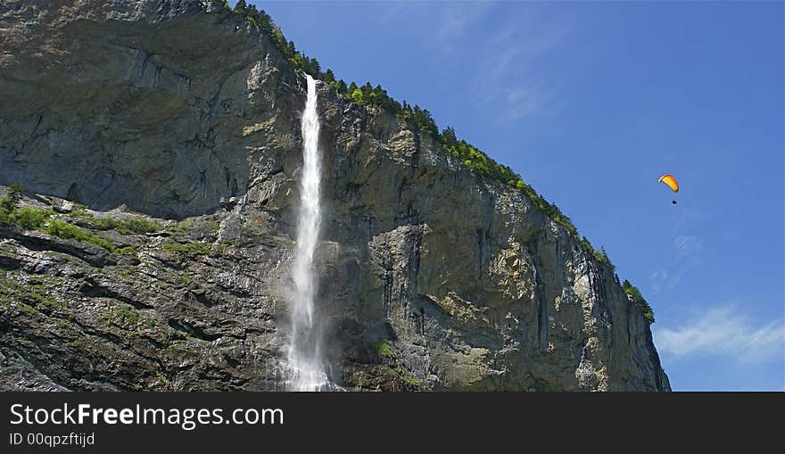 Swiss waterfall, paragliding 2