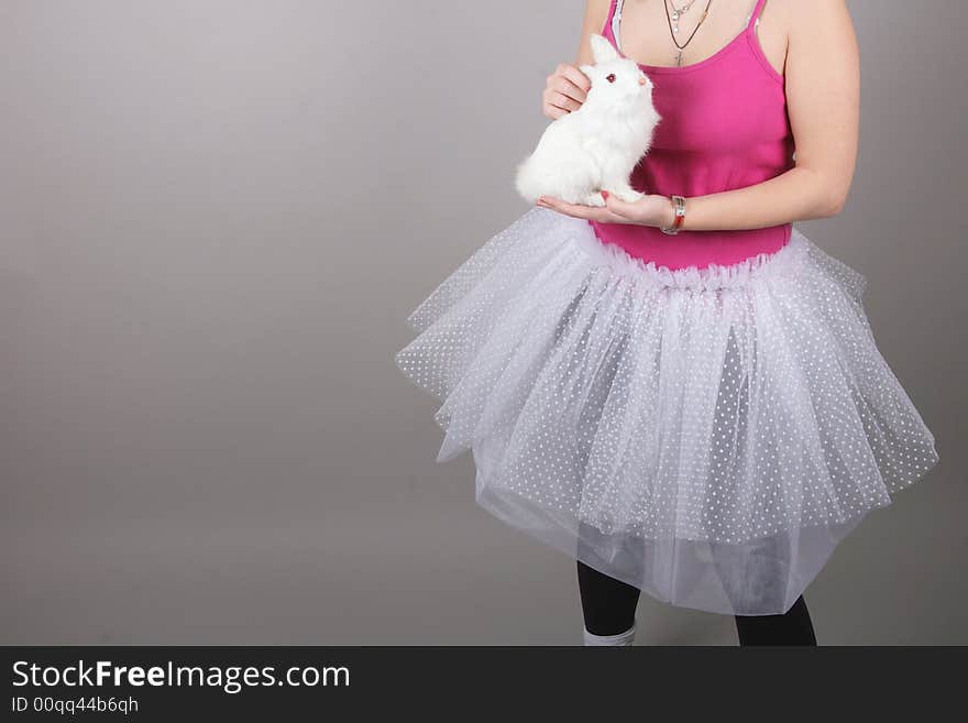 Woman in ball-dress with rabbit. Woman in ball-dress with rabbit