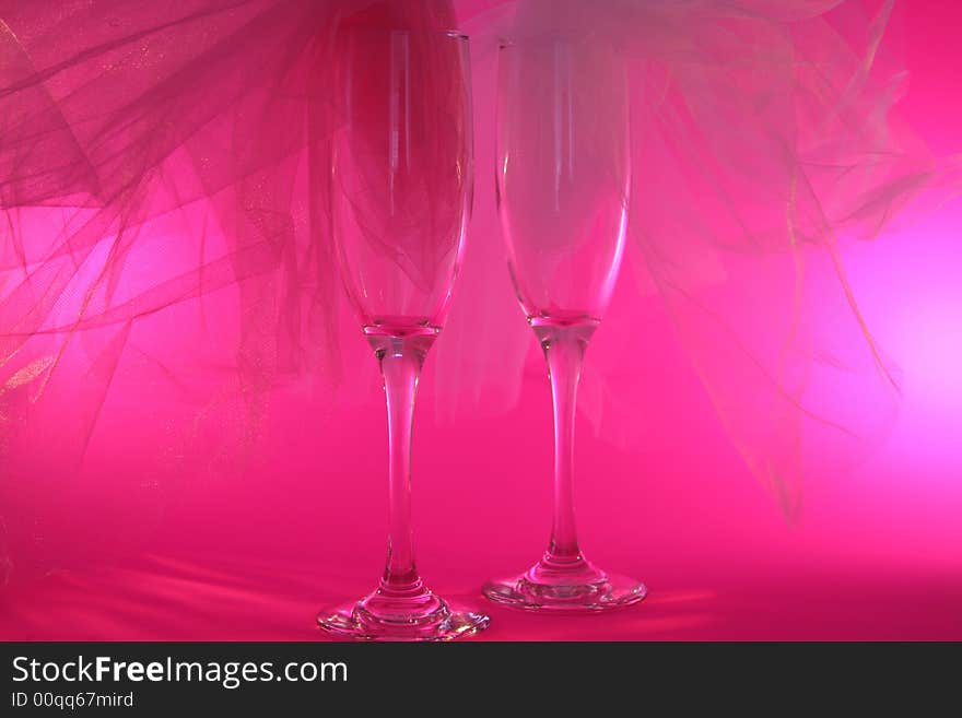 Romantic glasses with tulle on pink