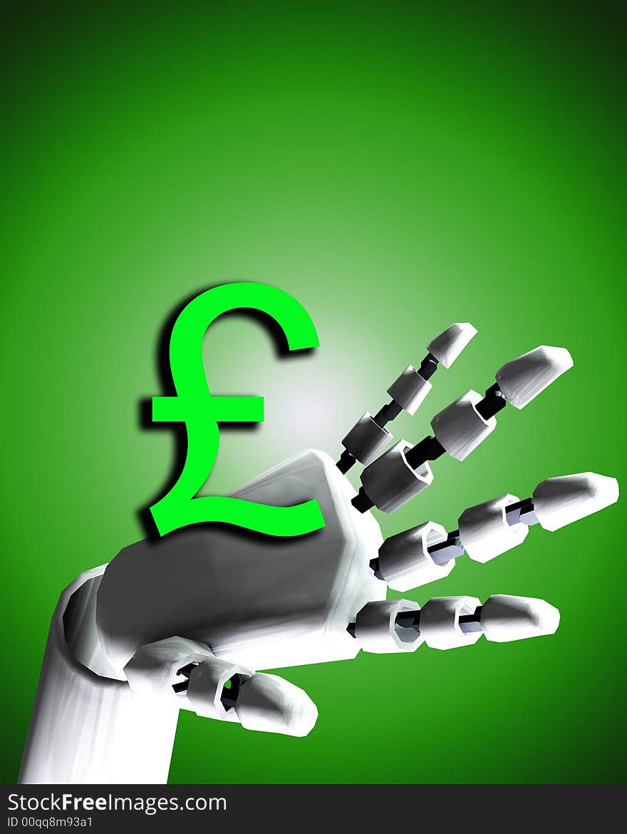 A conceptual image of a robot hand with a pound, it would be a good image for technology and money concepts. A conceptual image of a robot hand with a pound, it would be a good image for technology and money concepts.