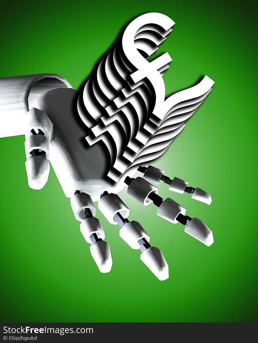 A conceptual image of a robot hand with a pound, it would be a good image for technology and money concepts. A conceptual image of a robot hand with a pound, it would be a good image for technology and money concepts.