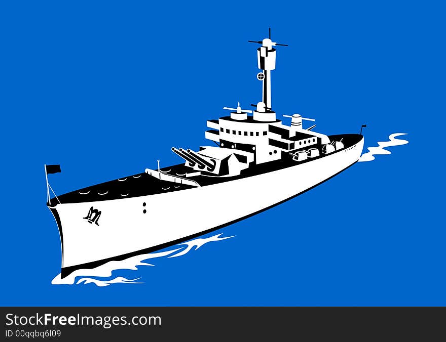 Vector art of a Warship aerial view on blue background