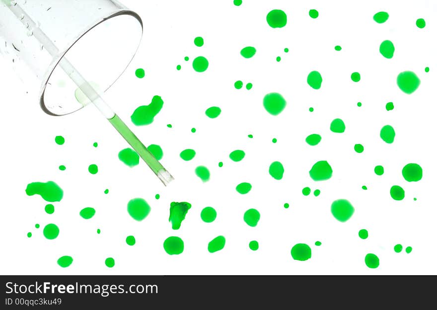 Pattern of glass of green water spilled on white. Pattern of glass of green water spilled on white