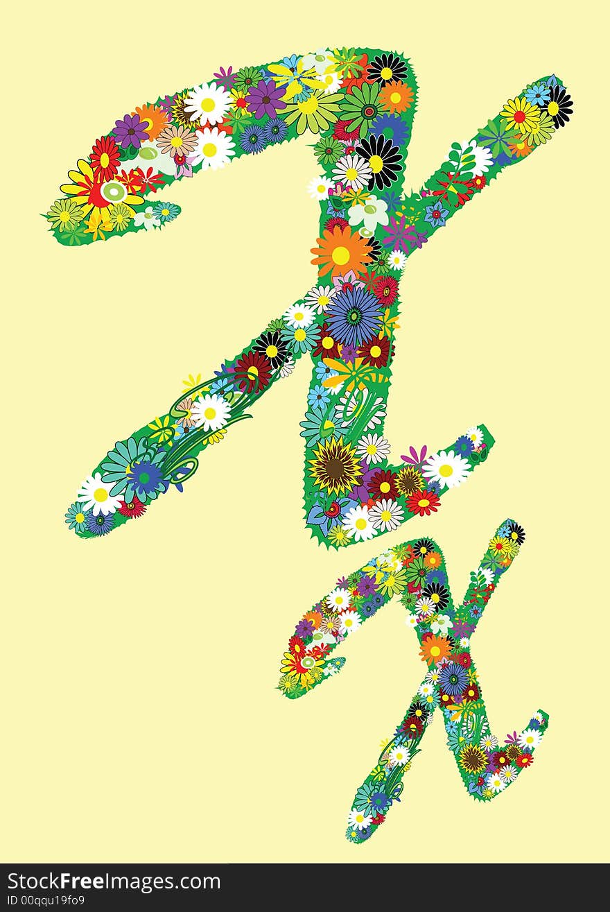 Letter x  with flowers on yellow background