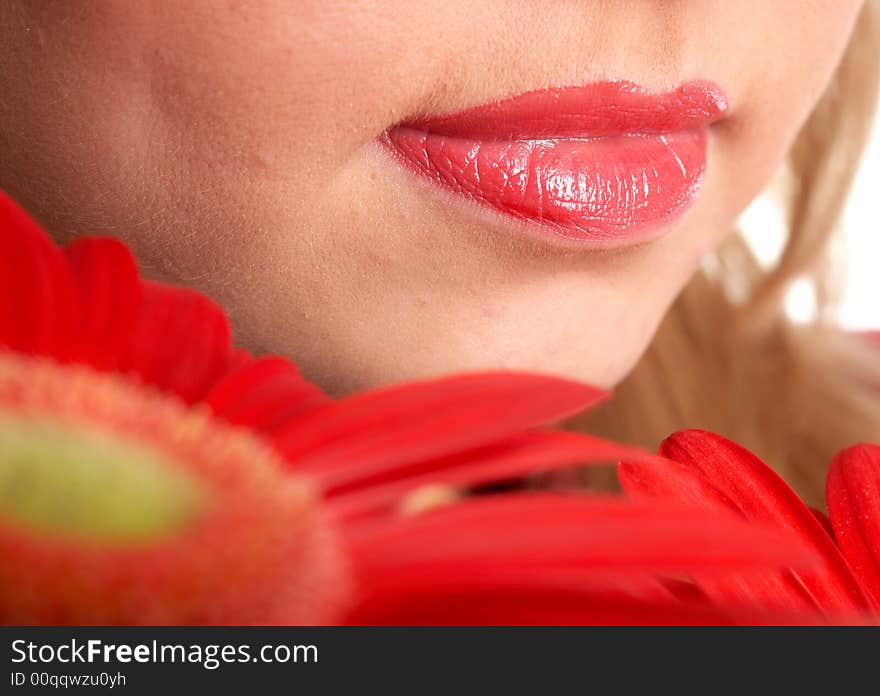 Lips and red flowers