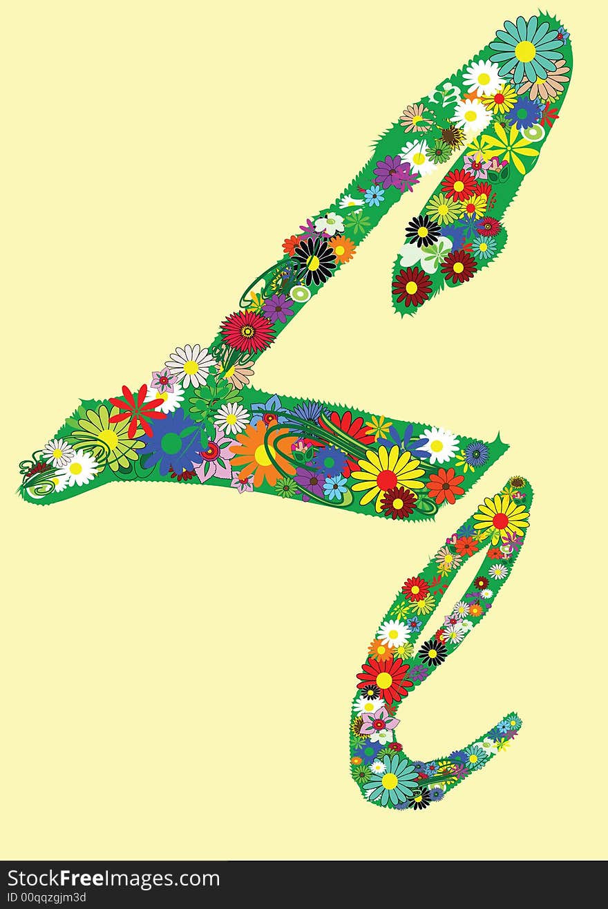 Letter l  with flowers on yellow background