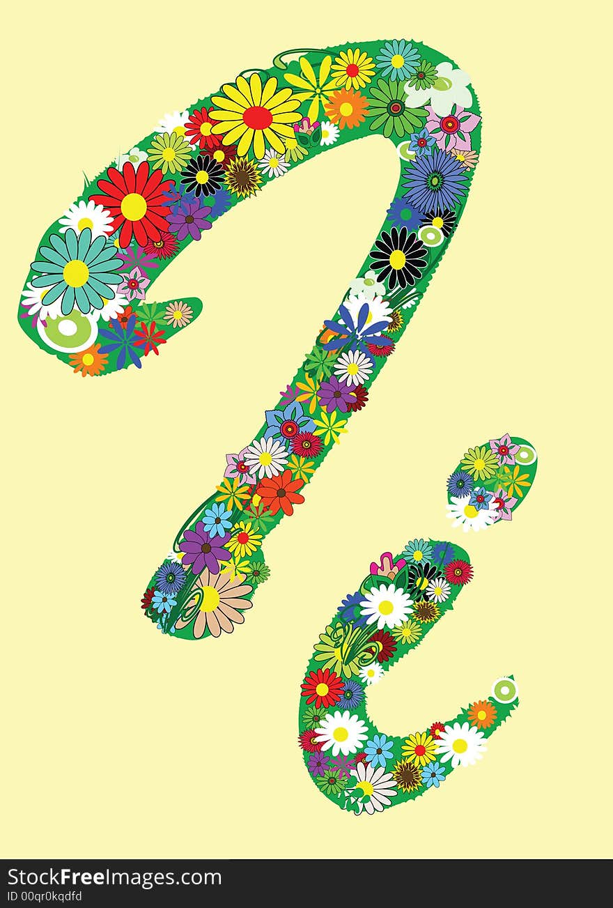 Letter i  with flowers on yellow background