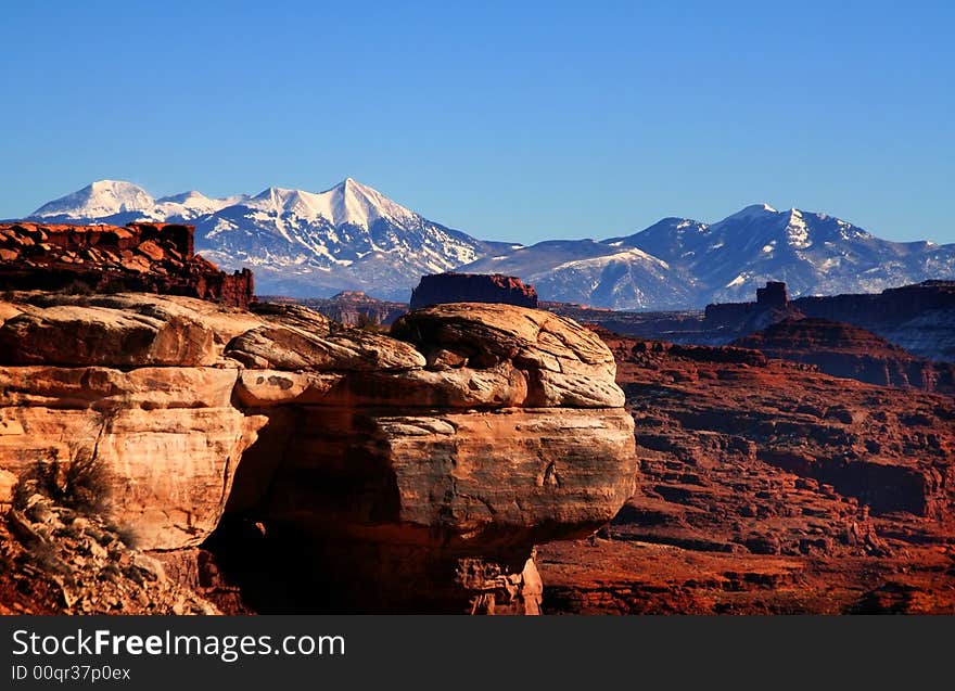 View of the red rock formations in Canyonlands National Park with blue sky�s. View of the red rock formations in Canyonlands National Park with blue sky�s