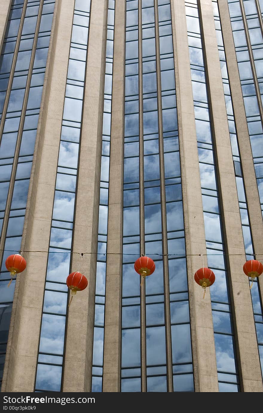 Detail of modern building with lantern decoration