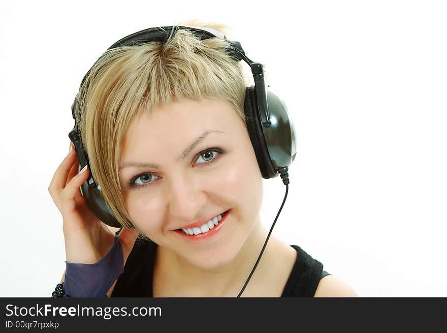 Woman in head phones