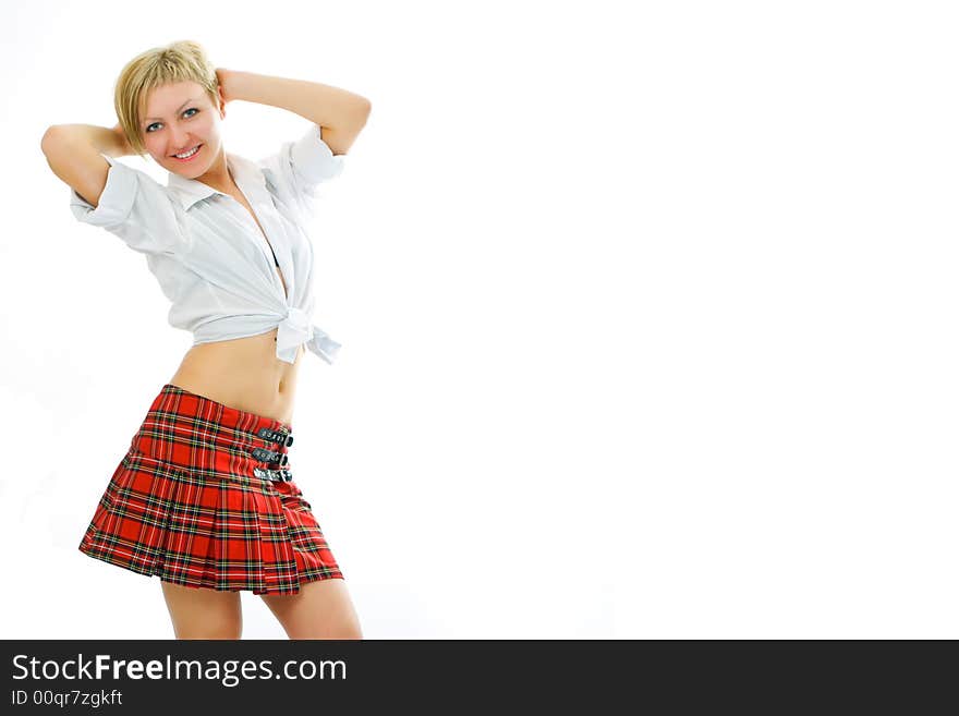 Young woman portrait on white background