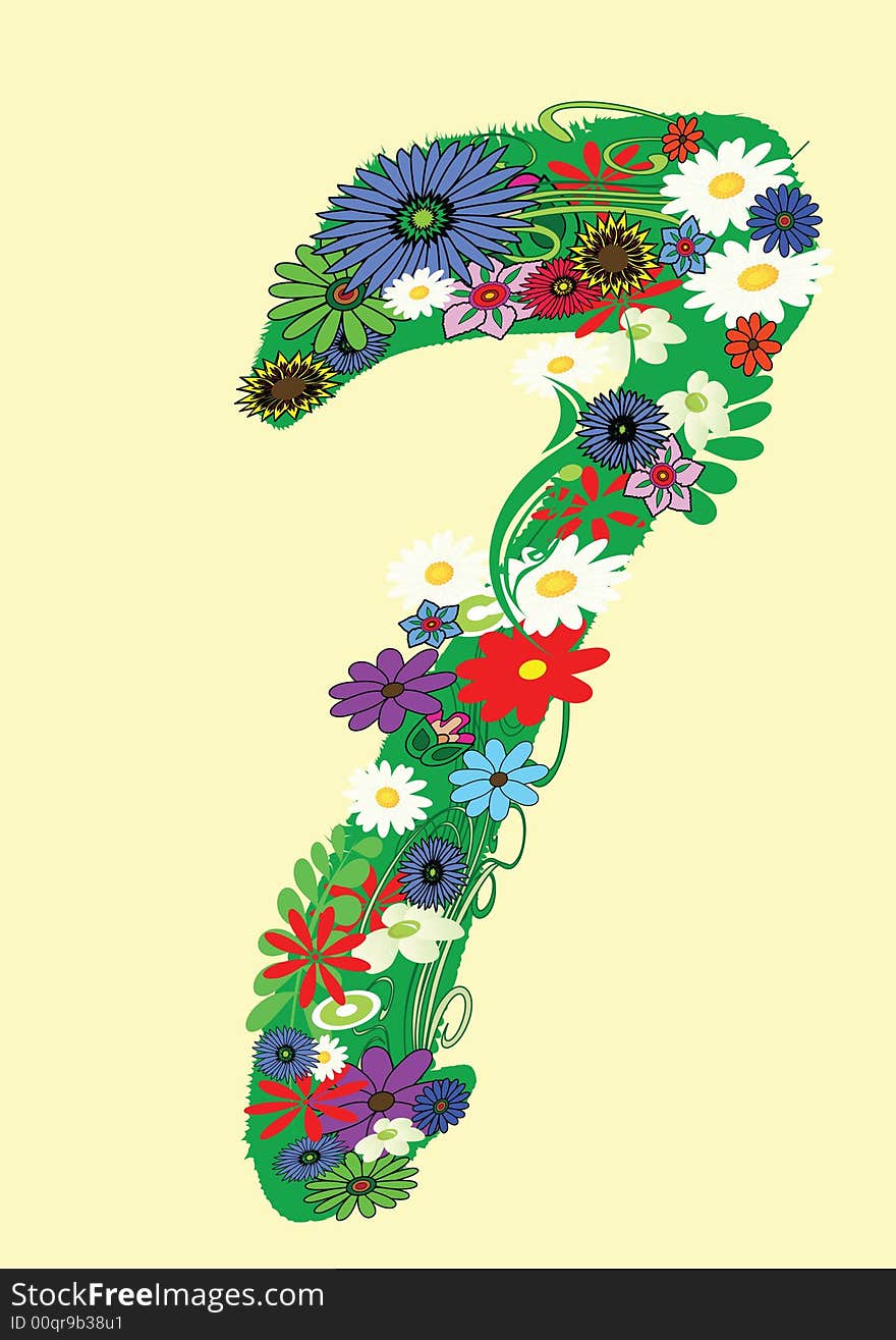 Number seven with flowers on yellow background