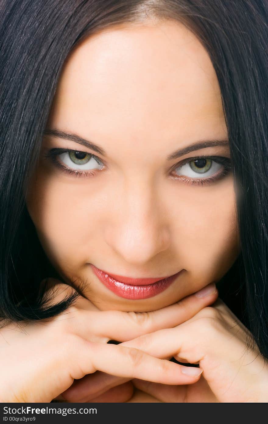 Young woman portrait on white background