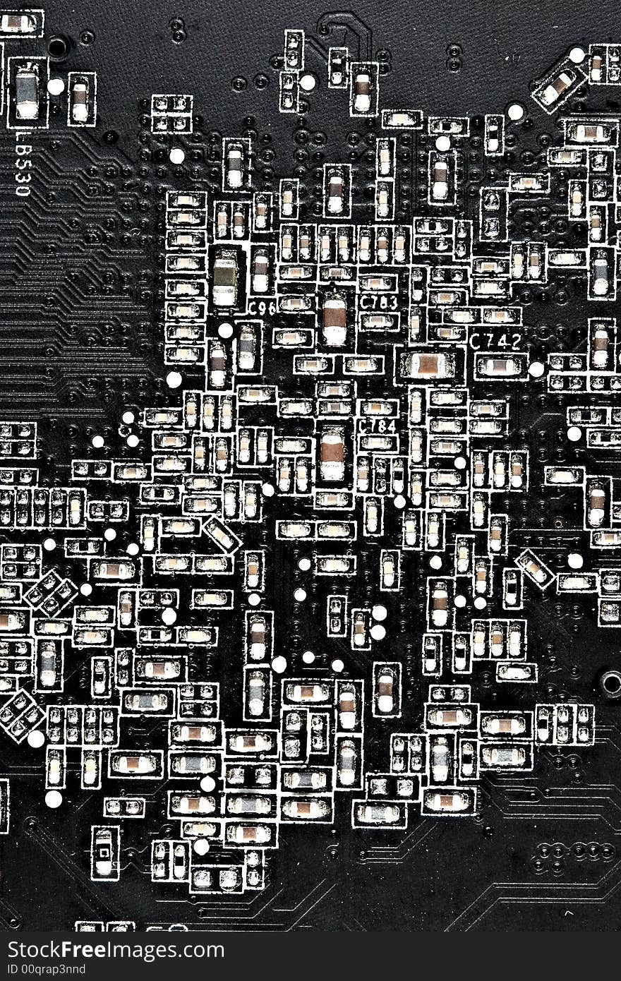 Macro texture of circuit board with minuscule electronic components. Macro texture of circuit board with minuscule electronic components