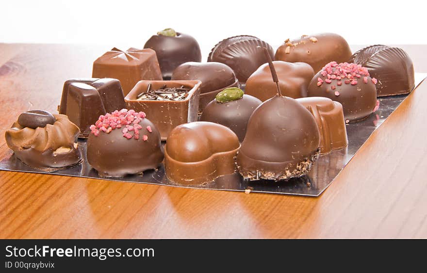 Famous Belgian chocolate candies.  Close-up.