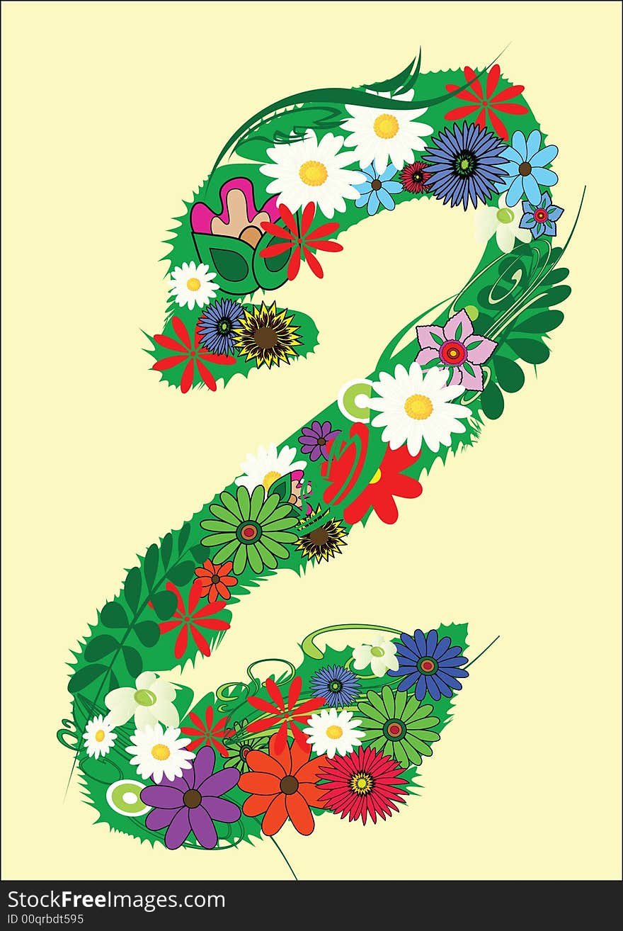 Number two with flowers on yellow background