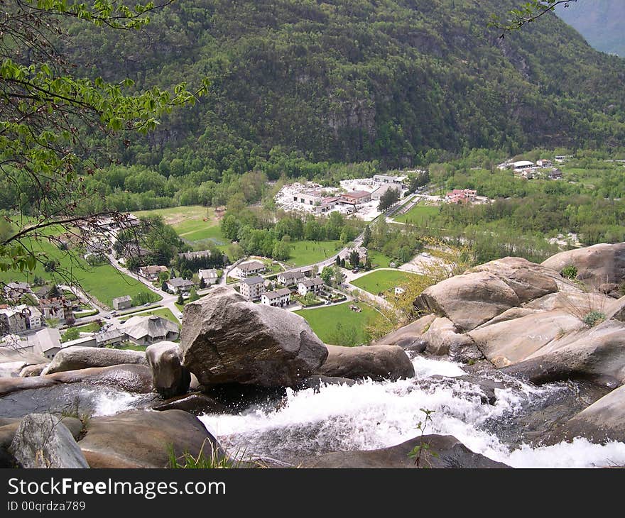 View of a valley from a top of a waterfall. View of a valley from a top of a waterfall