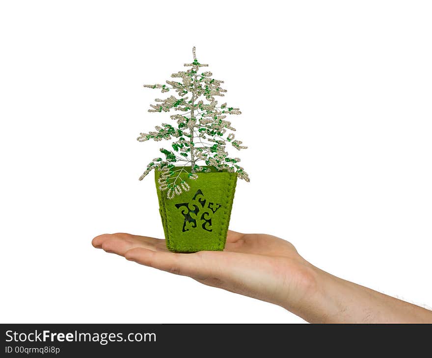 Hand and tree, isolated on white background