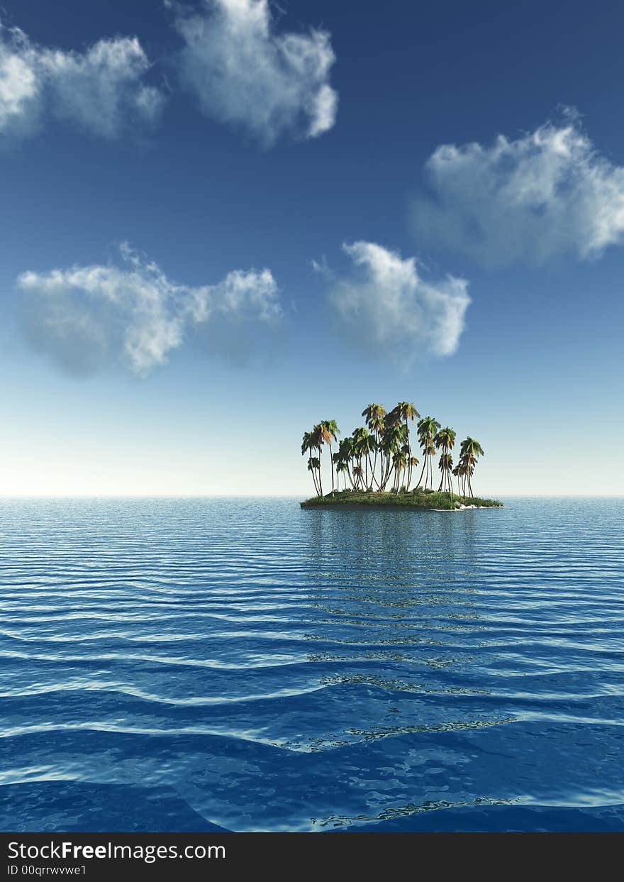 Coconut palm trees on a small island - digital artwork. Coconut palm trees on a small island - digital artwork