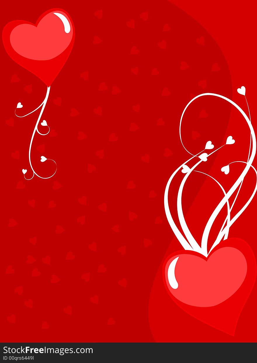 Vector valentine card made of hearts and swirl lines