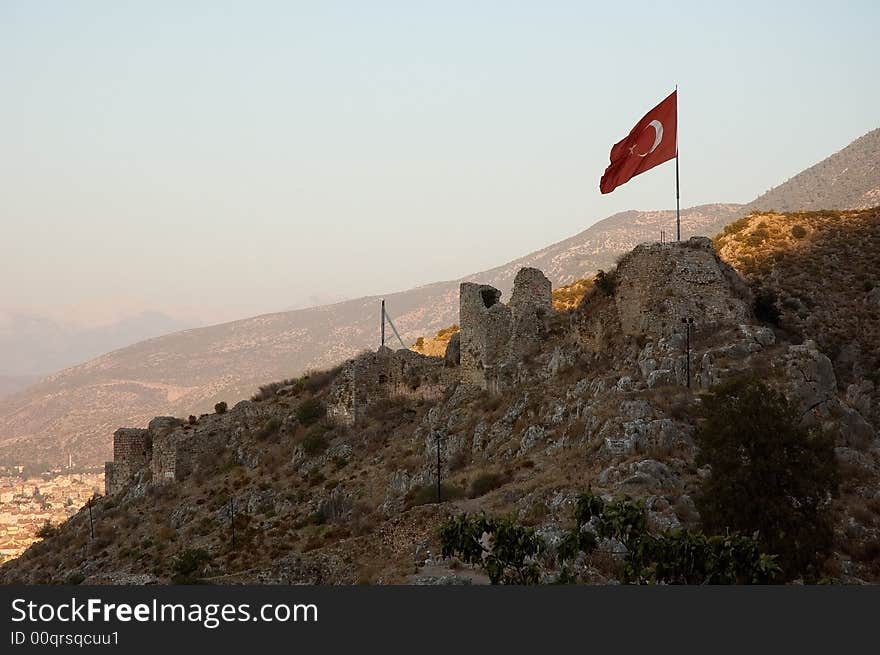 Turkish flag over mountain