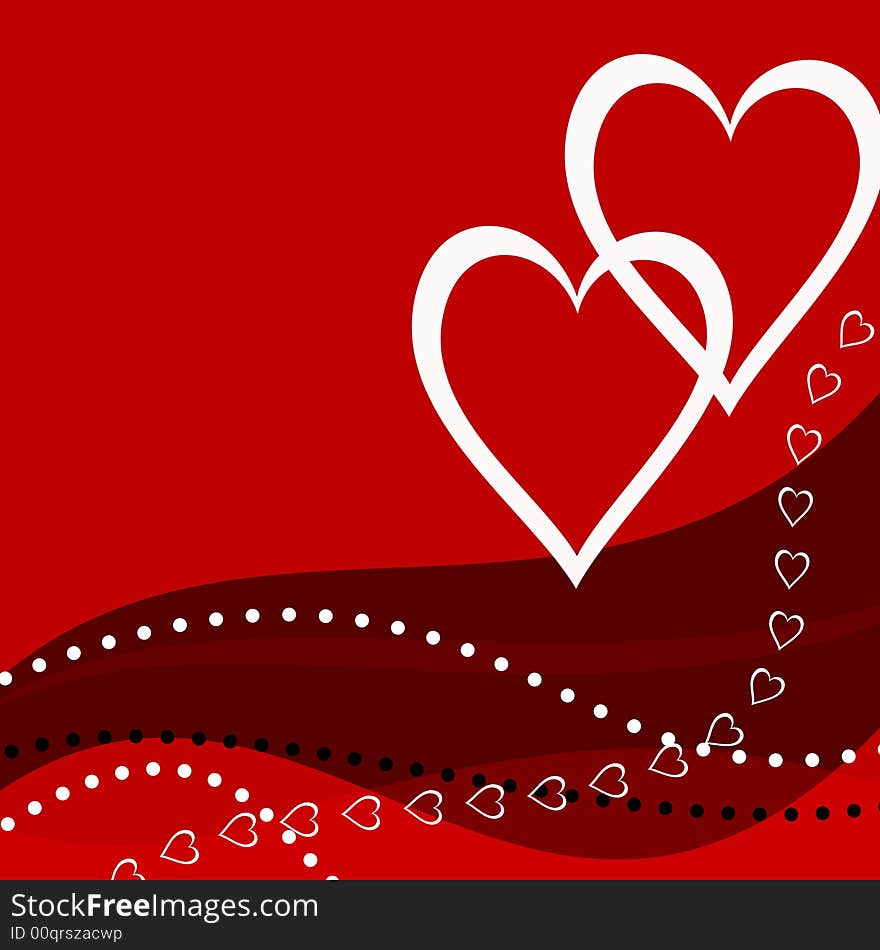 Vector valentine card made of hearts and wavy lines