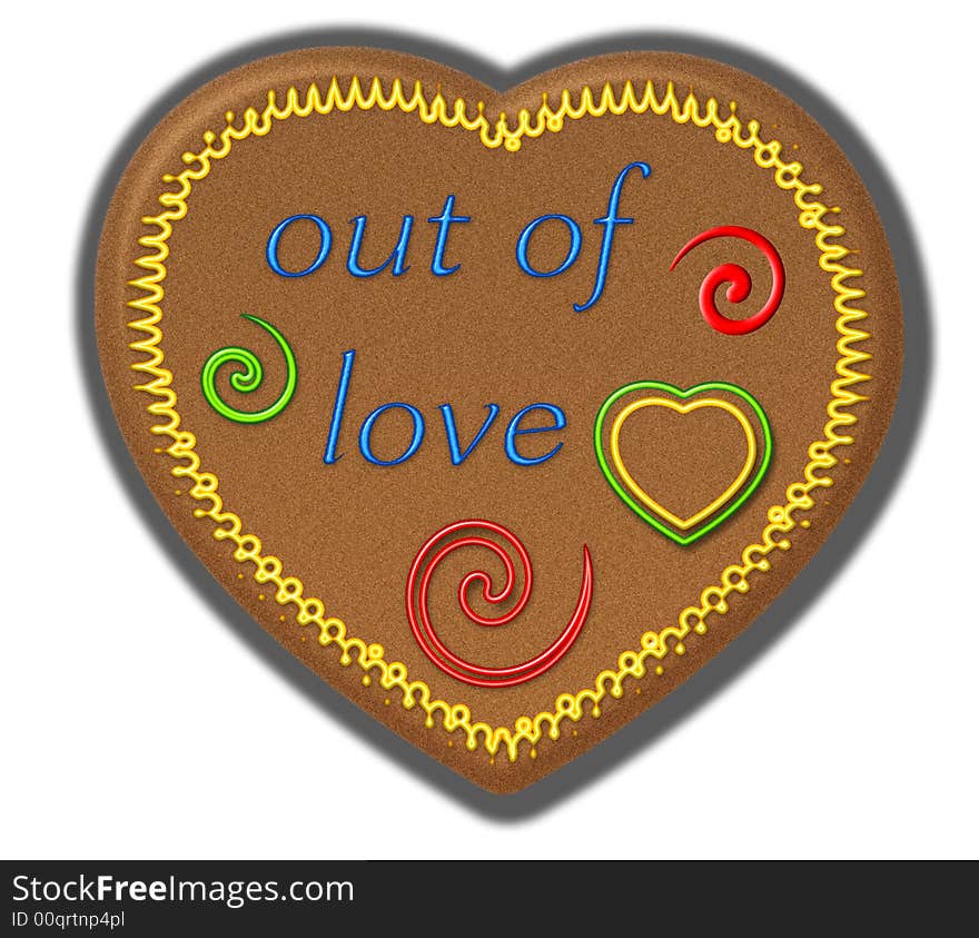 Illustration of ginger-bread heart out of love. Illustration of ginger-bread heart out of love