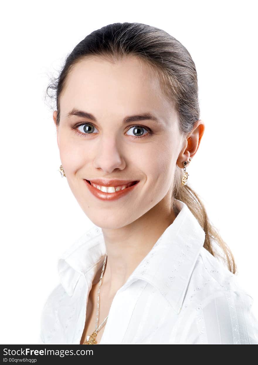 Portrait of young smiling girl on white background. Portrait of young smiling girl on white background