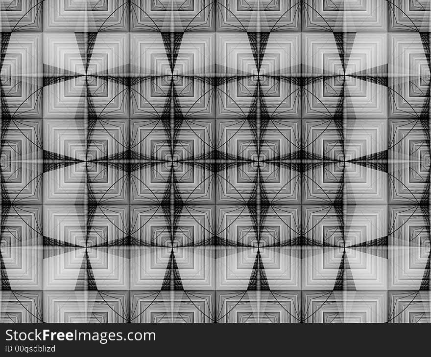 A geometric fractal tile in black and white. A geometric fractal tile in black and white.